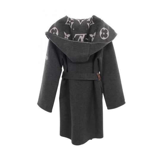 LOUIS VUITTON Hooded Giant Monogram Wool Wrap Coat Size 36