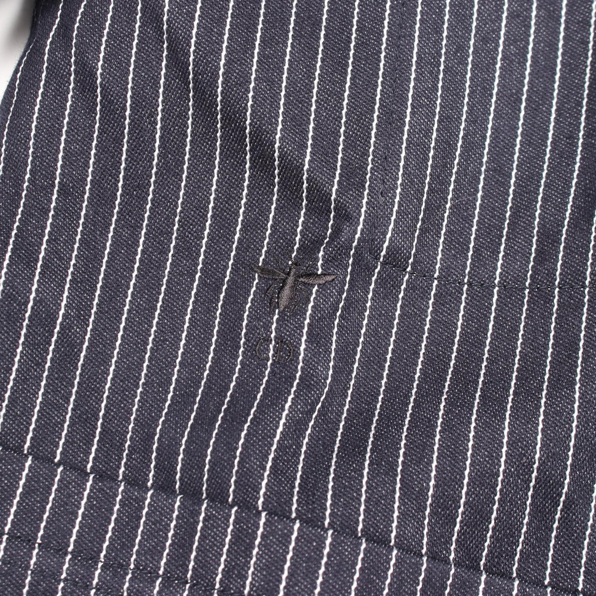 Dior BEE Embroidery Stripe Silk Cotton Up Blue Shirt Size 44