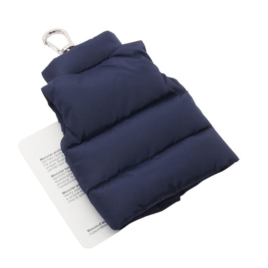 MONCLER Nylon Leather Vest Keyring Charm Navy