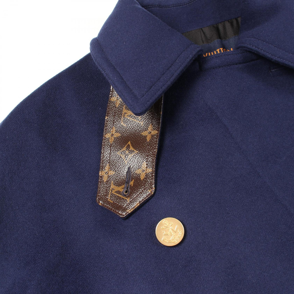 LOUIS VUITTON Anchor Button Wool Cashmere Coat Blue Size 36