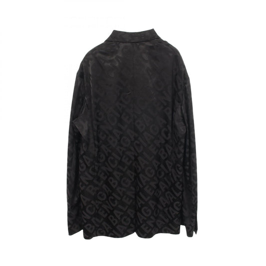 BALENCIAGA Fluid Jacquard Logo Rayon Blazer Black Size L