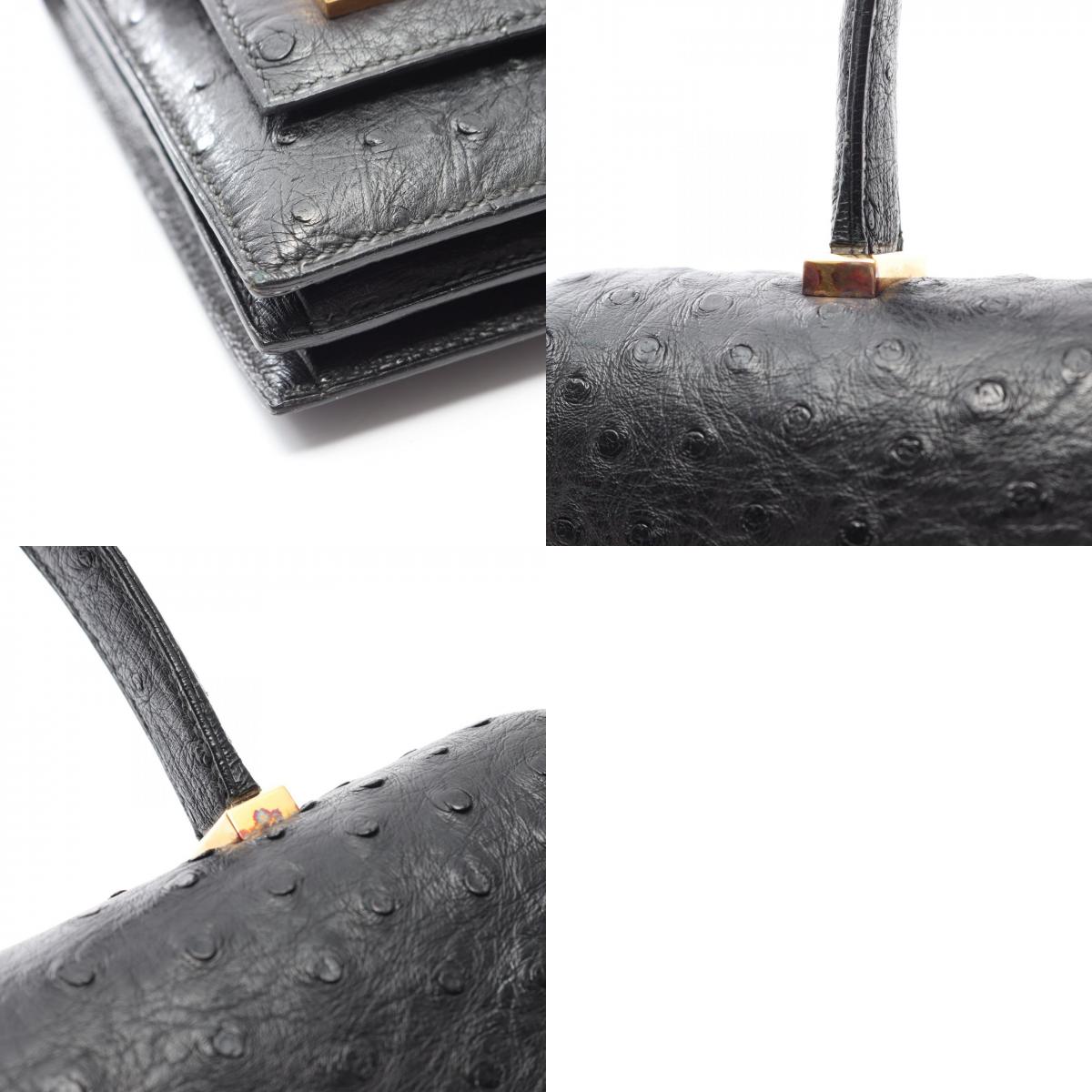 HERMES Piano 25 Ostrich Handle Bag Black