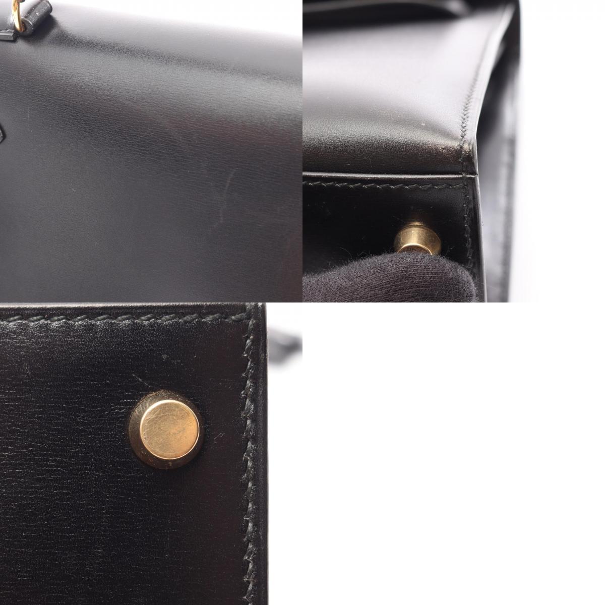 HERMES Kelly 28 Black Box Calf 2WAY Bag