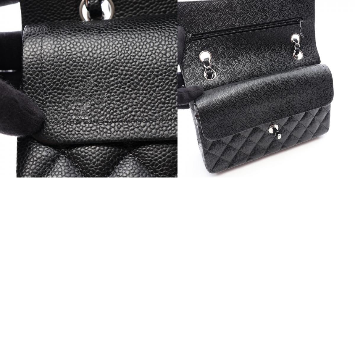 CHANEL Matelasse W Flap Shoulder Bag Black