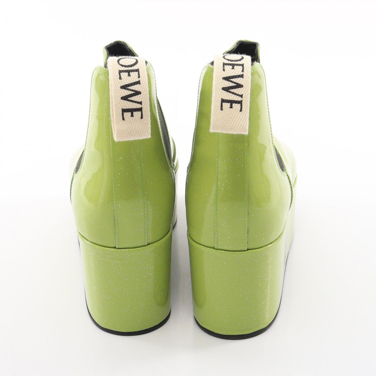 LOEWE Green Platform Patent Leather Chelsea Boots Size 38