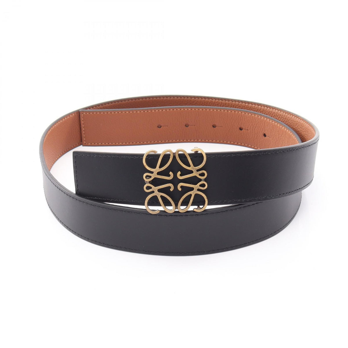 LOEWE Anagram Reversible Leather Belt Antique Gold Size 100