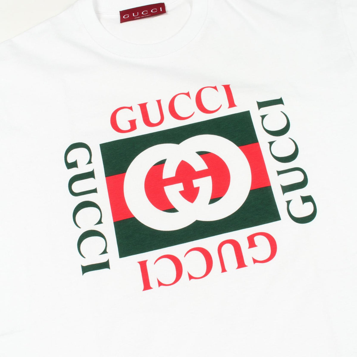 GUCCI White Cotton Logo T-Shirt Size M
