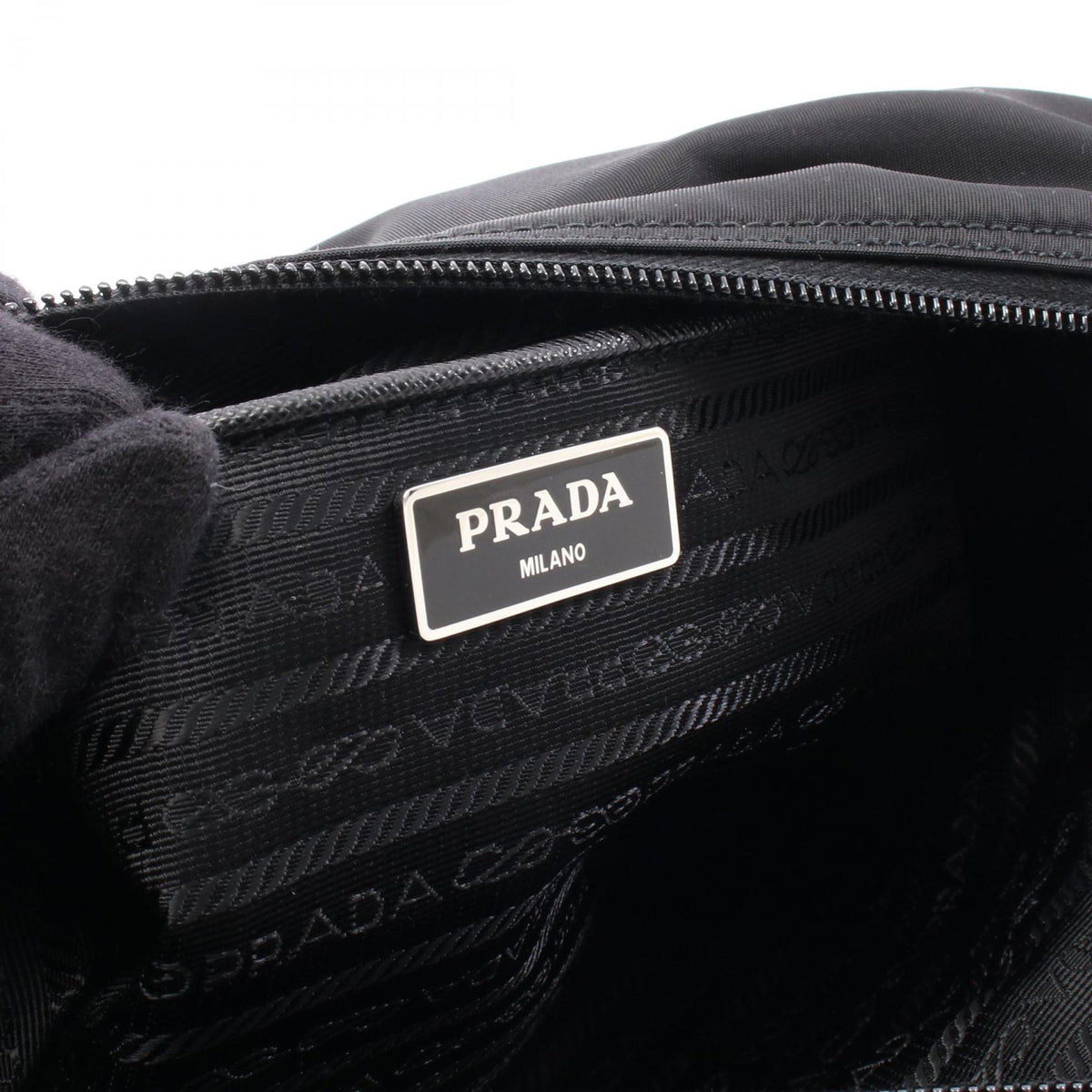 PRADA VELA Nylon Leather Bag Black