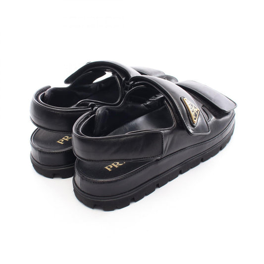PRADA Triangle Plate Leather Sandals Black Size 38