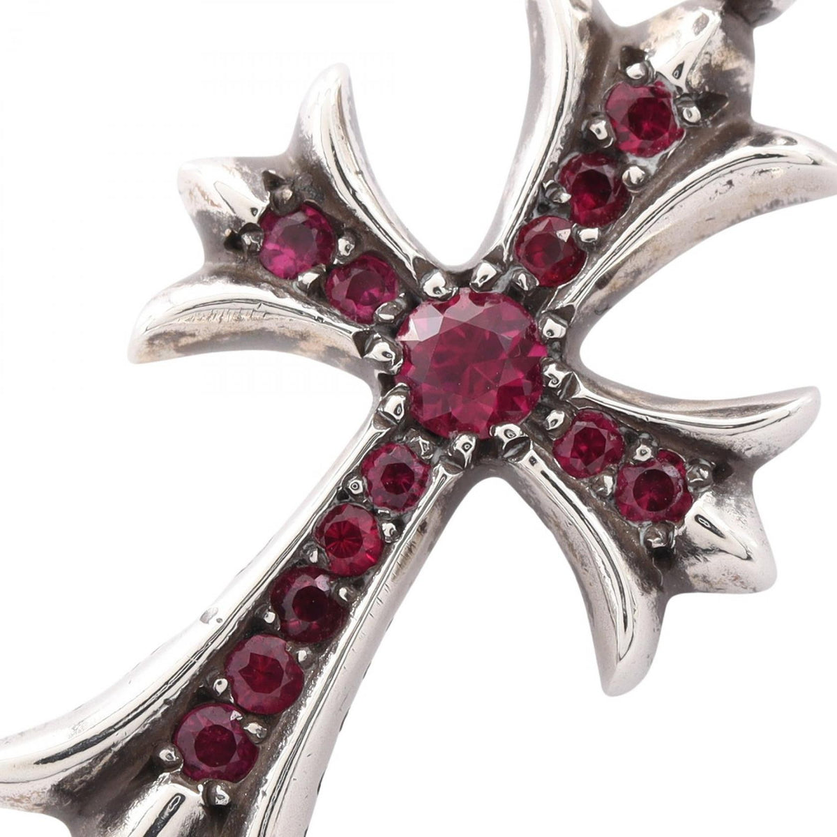 Chrome Hearts Tiny CH Cross Ruby Sterling Silver Pendant