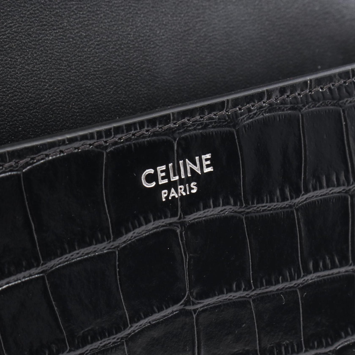 CELINE Triomphe Croc Embossed Bag Black
