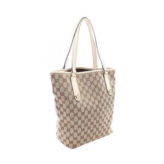 GUCCI GG Canvas Beige Leather Tote Bag