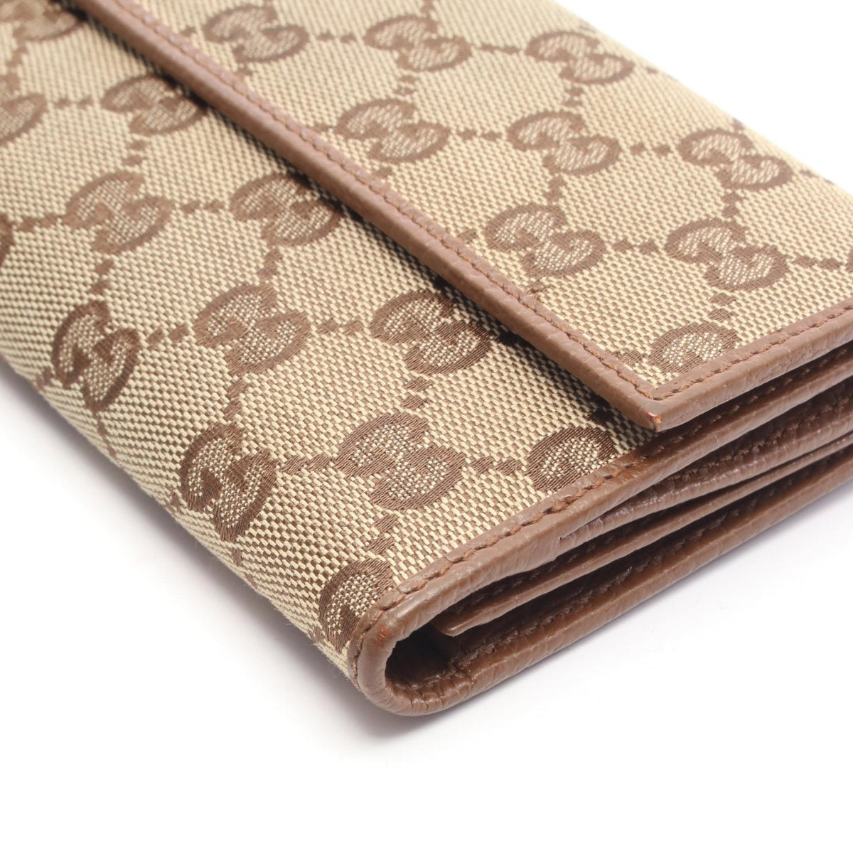 GUCCI GG Canvas Double Snap Leather Wallet Beige