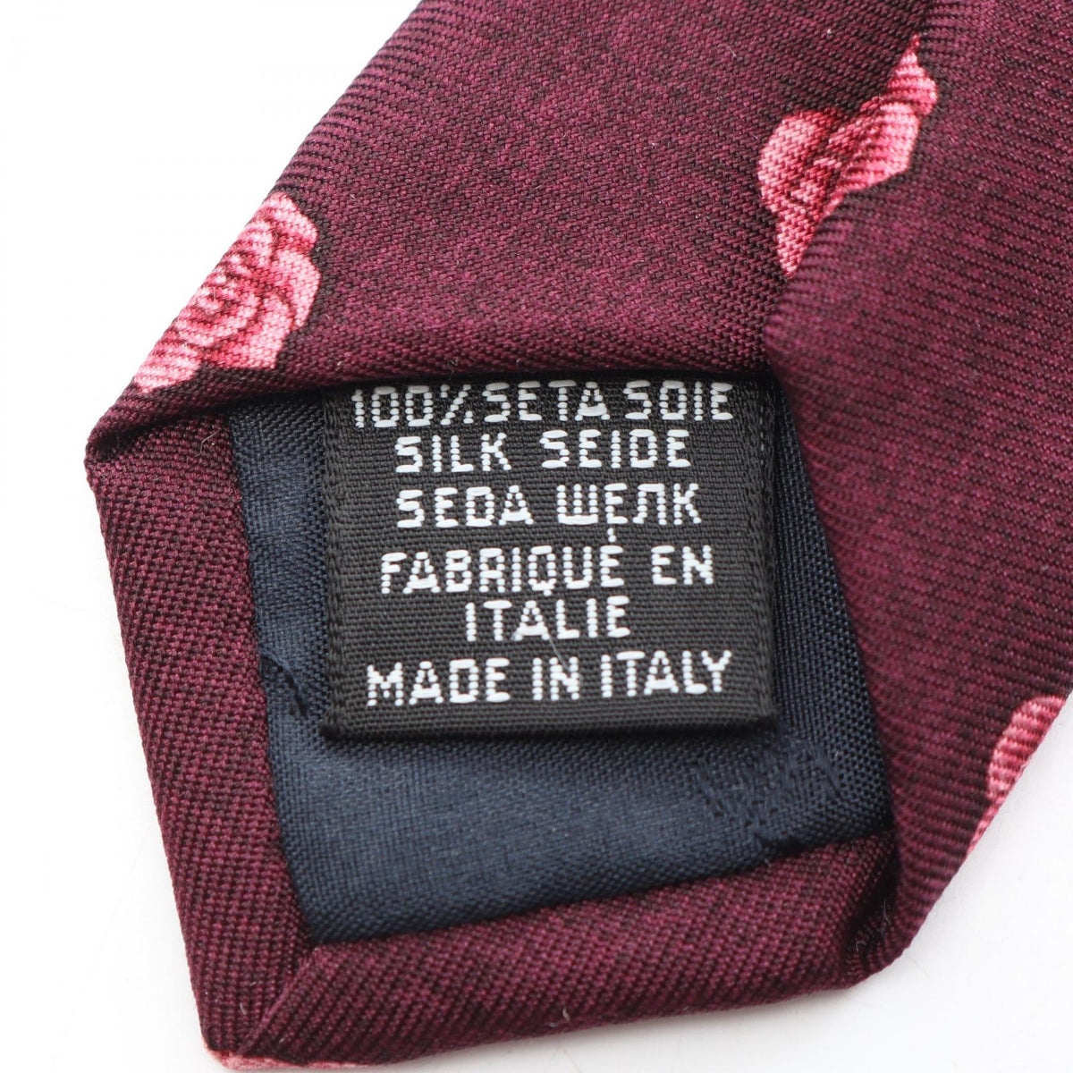 CHANEL Camellia Pattern Silk Tie Bordeaux