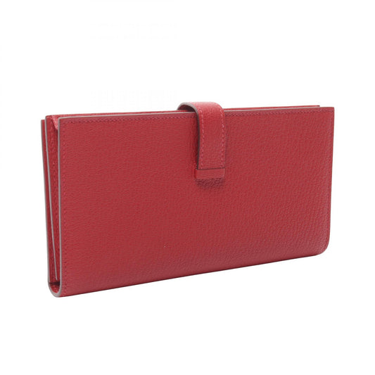 HERMES Beant Soufflet Rouge Leather Wallet