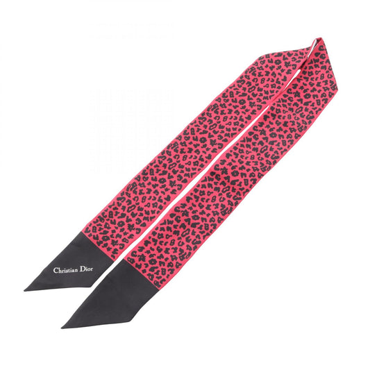 Dior Mitzah Leopard Ribbon Silk Scarf Red