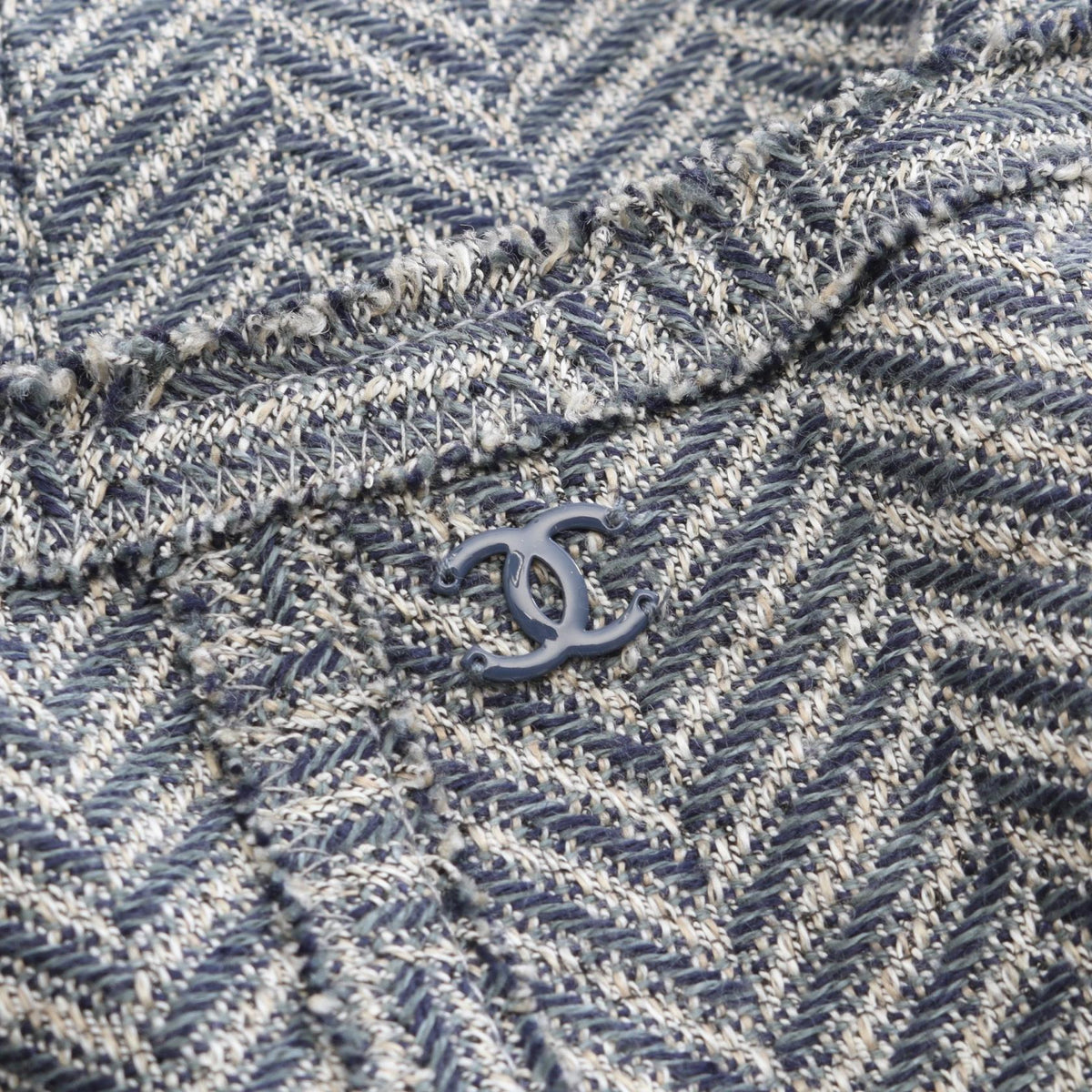 CHANEL Coco Mark Blue Fabric Blazer Size 38