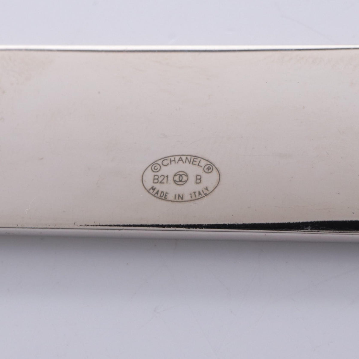 CHANEL Silver-tone Logo Plate Brooch