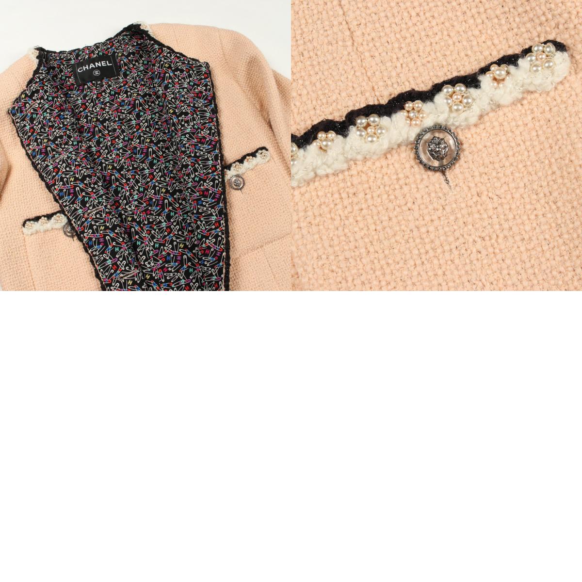 CHANEL Pink Wool Tweed Collarless Jacket Size 36
