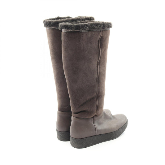 GIORGIO ARMANI Brown Shearling Long Boots Size 38.5