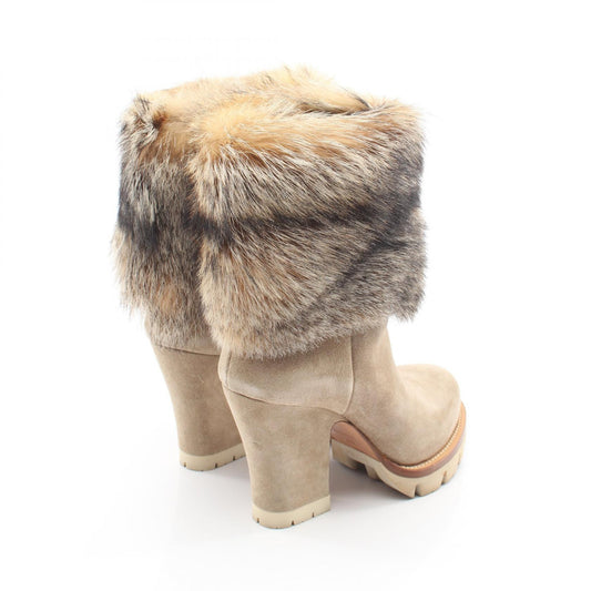 PRADA Suede Fur Boots - Beige Size 35.5