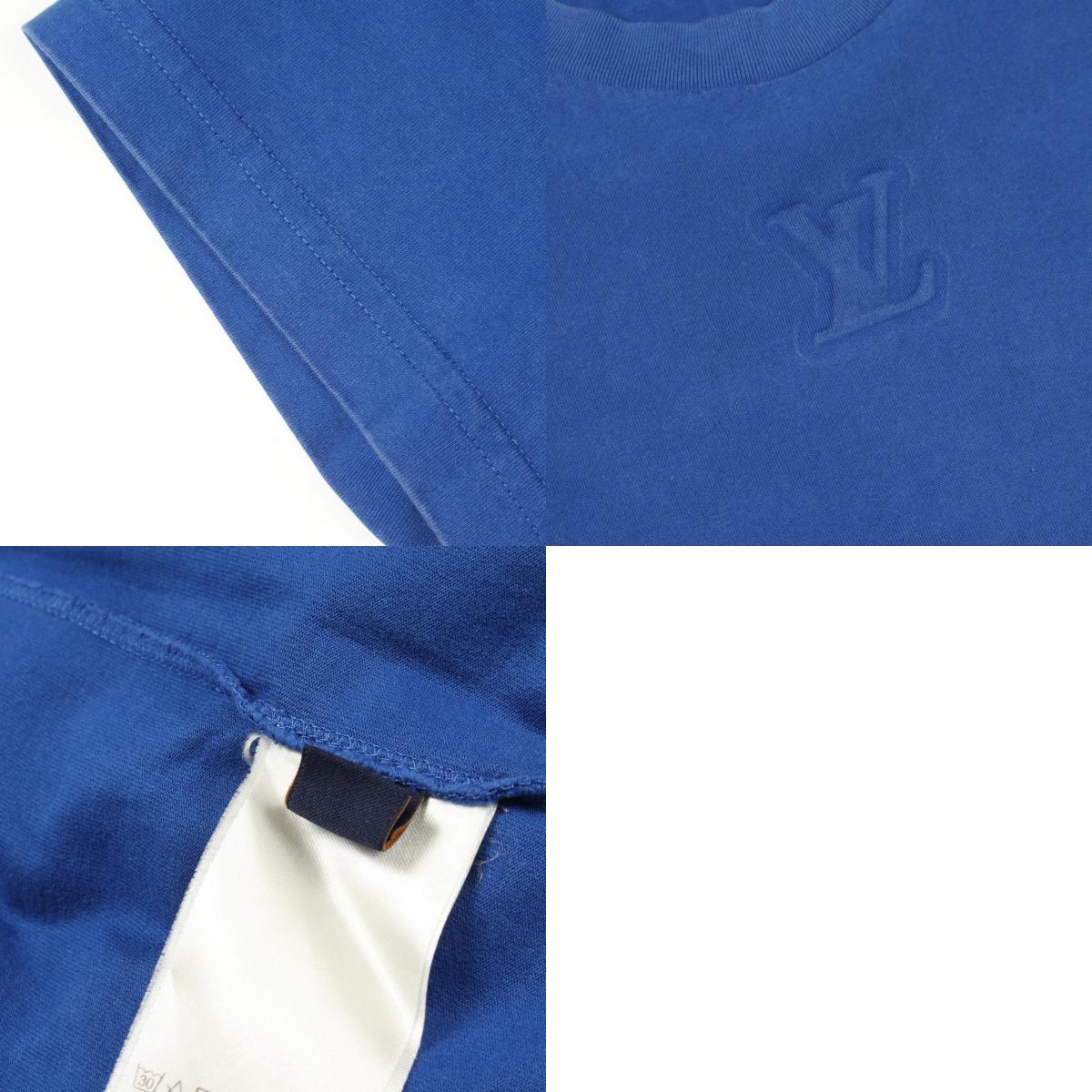 LOUIS VUITTON Embossed LV Logo Cotton T-Shirt Blue Size L