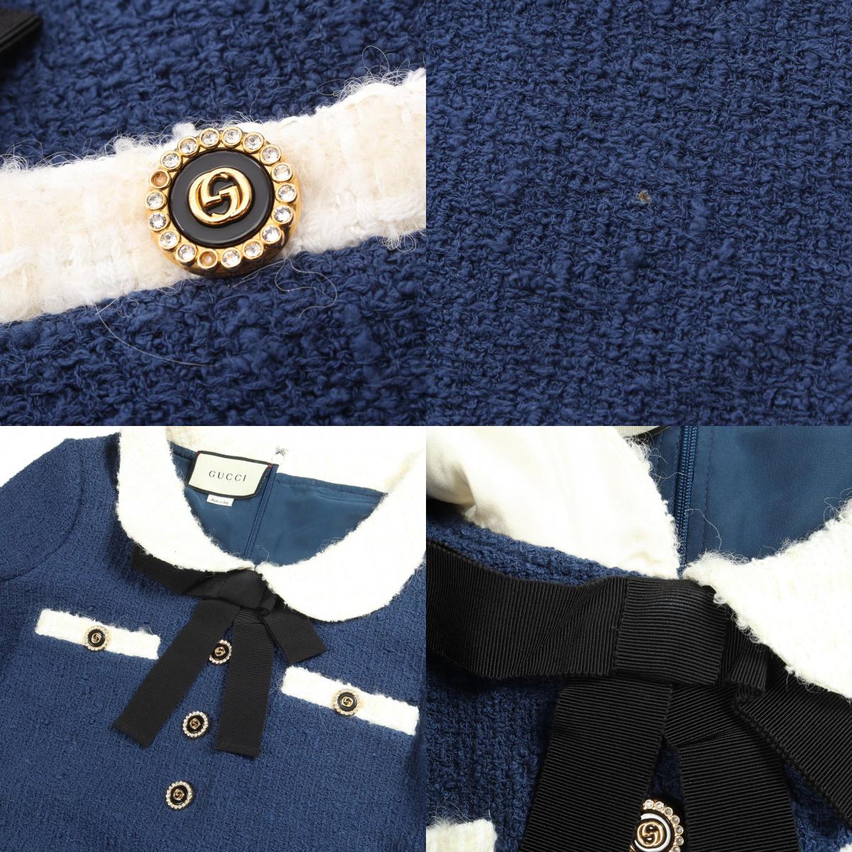 GUCCI Interlocking G Button Tweed Short Sleeve Dress Size 36