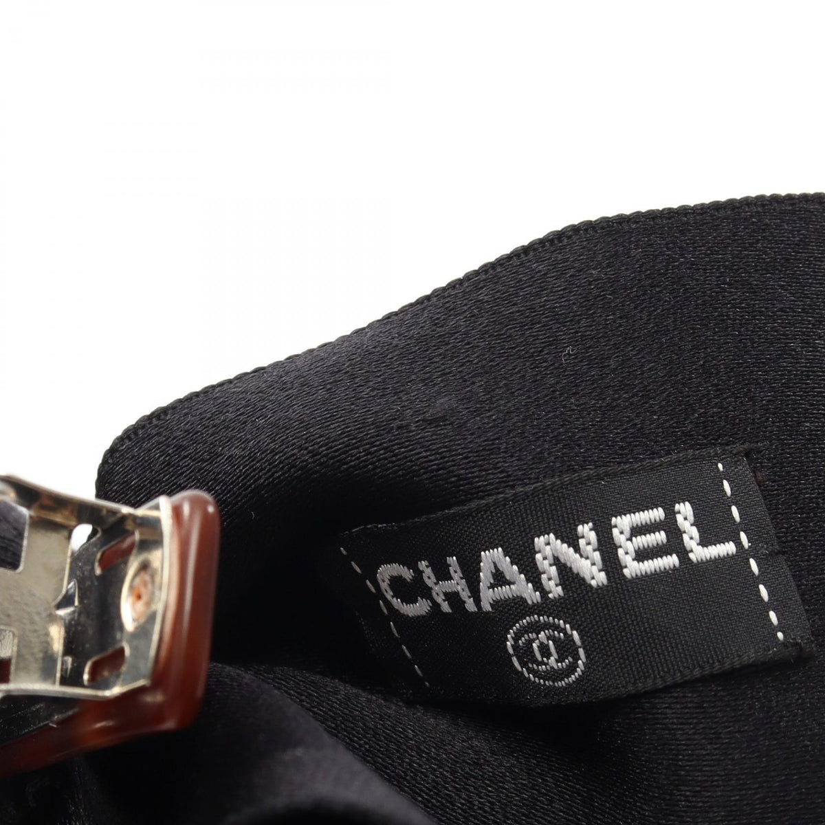 CHANEL Fabric Ribbon Barrette Black
