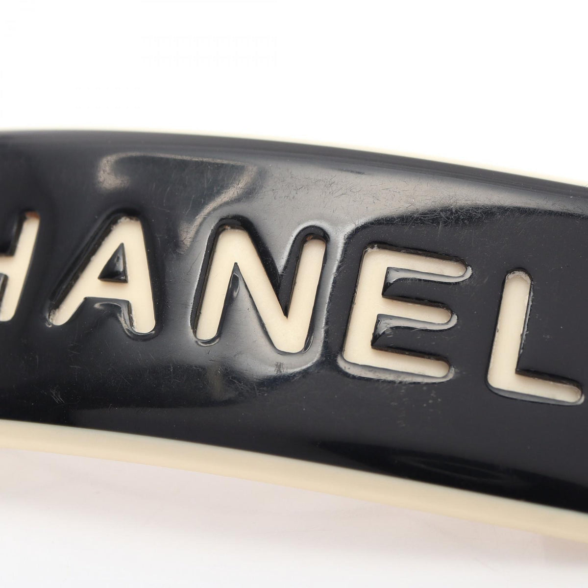 CHANEL Logo Plastic Barrette Black