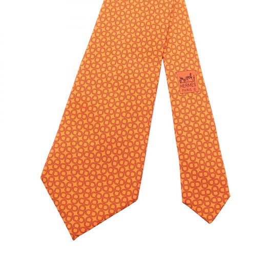 HERMES Chaîne d'Ancre All-Over Pattern Silk Tie Orange
