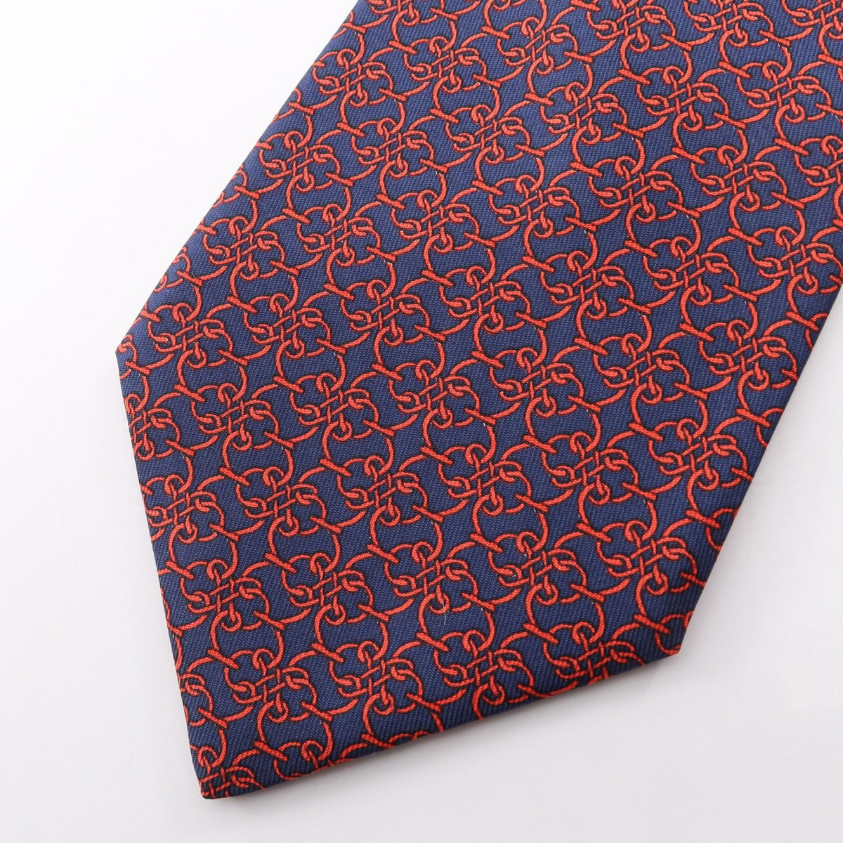 HERMES Blue Chain Pattern Silk Tie