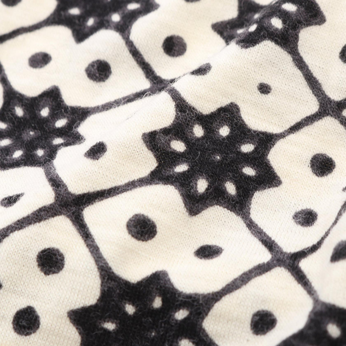 Y's All-Over Print Wool Long Sleeve White Black T-Shirt Size 2