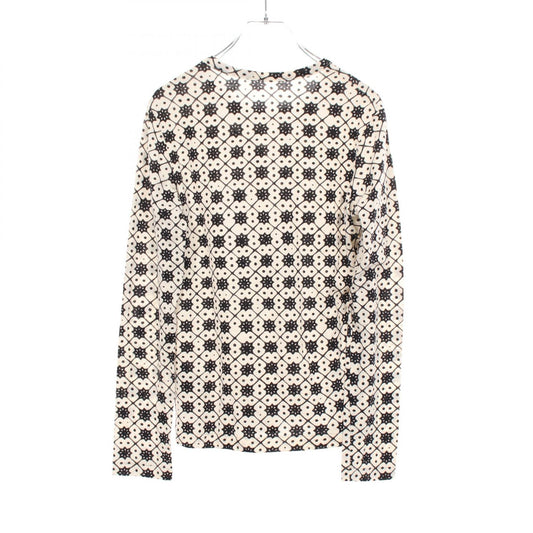 Y's All-Over Print Wool Long Sleeve White Black T-Shirt Size 2
