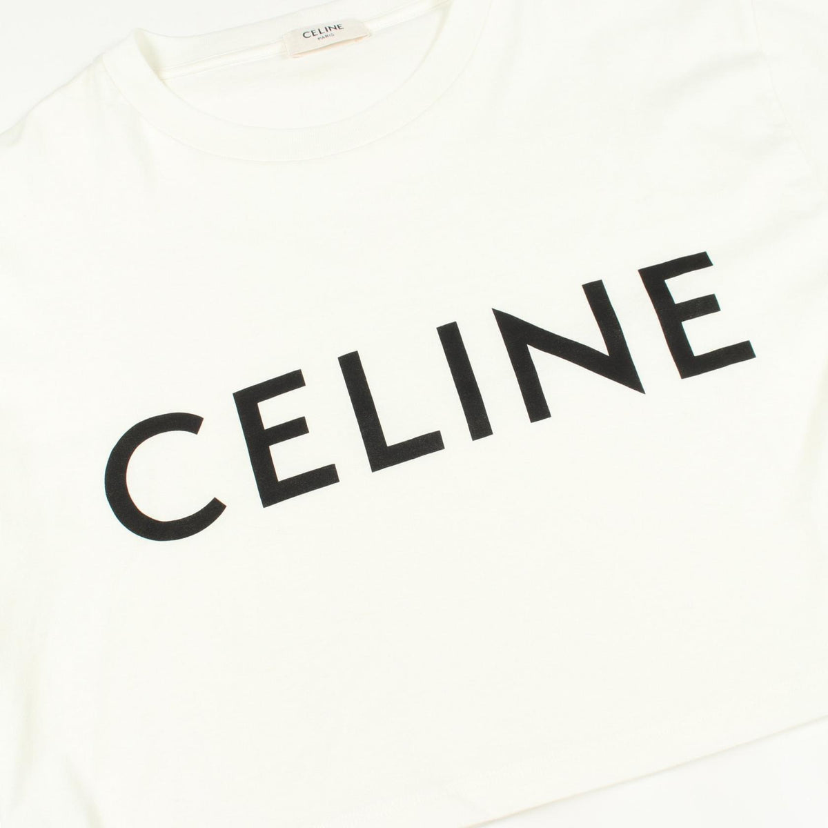 CELINE Logo Print Cropped Cotton T-Shirt Size XS
