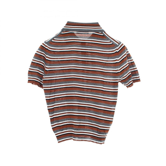 PRADA Striped Short Sleeve Cotton Silk Shirt Brown Polo Size 36