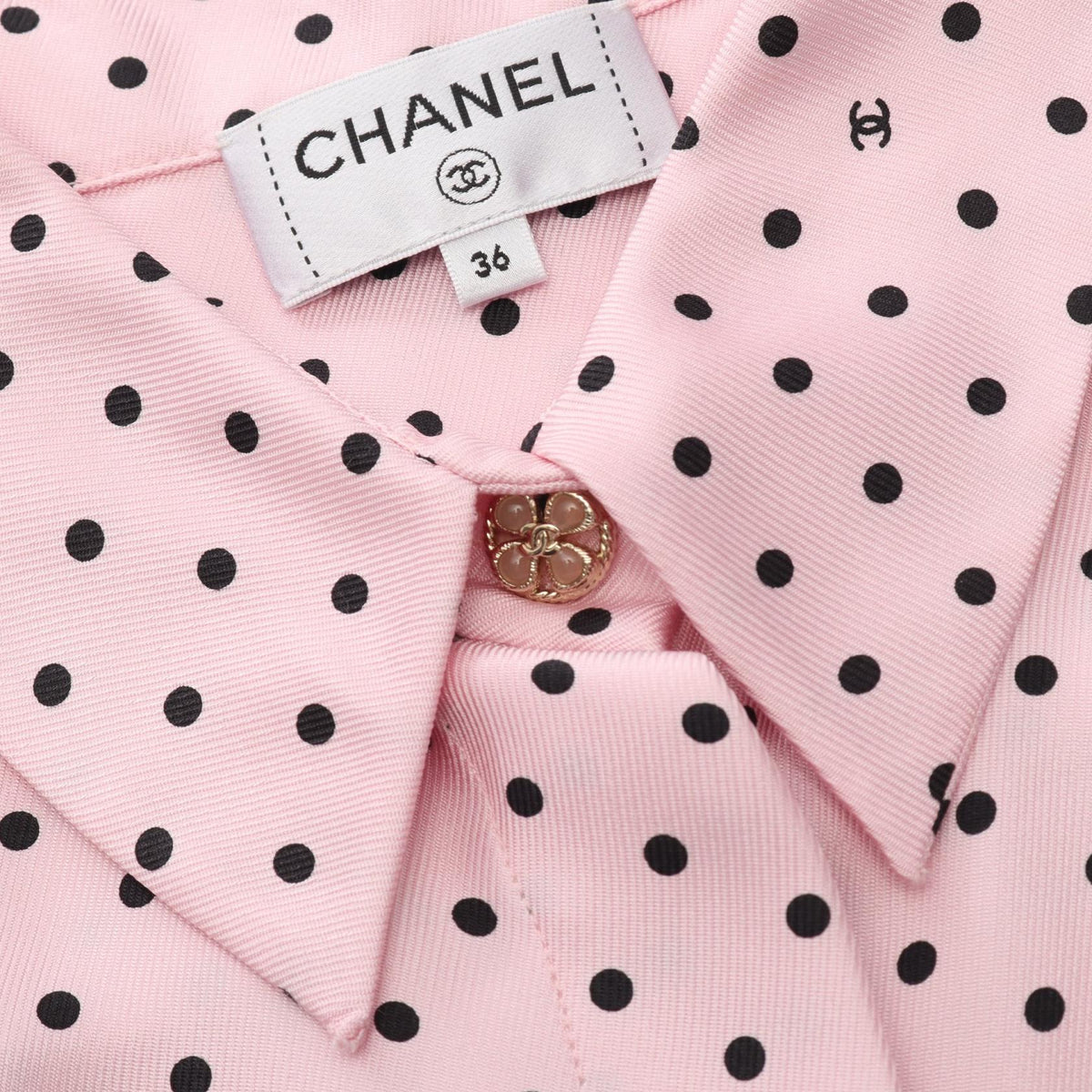 CHANEL Coco Mark Dot Sleeveless Silk Blouse Size 36