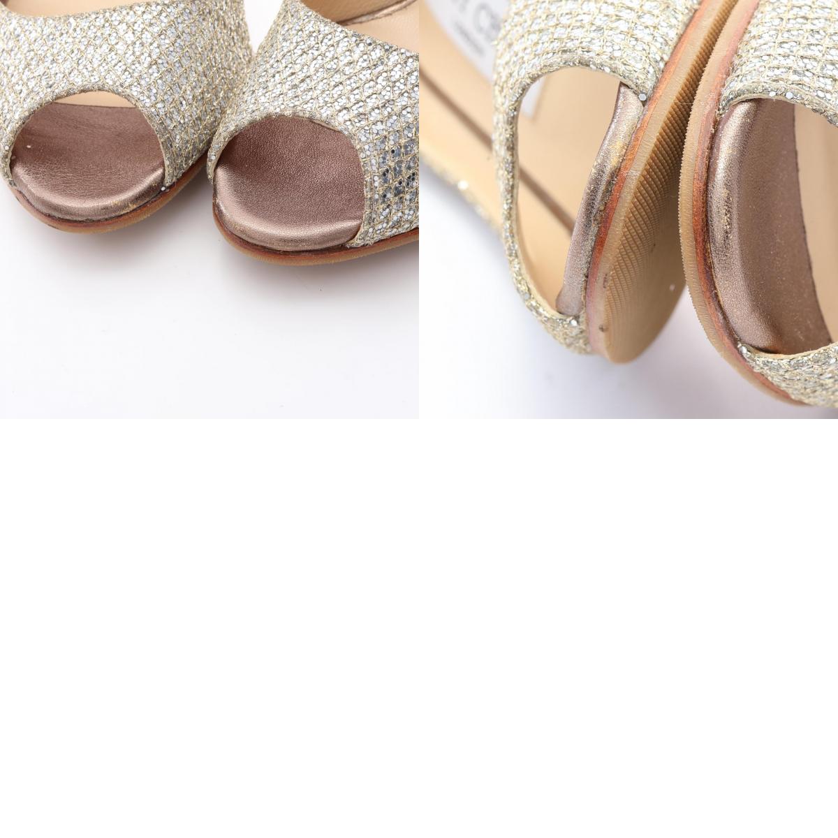 JIMMY CHOO Open Toe Pumps Gold Glitter Size 36