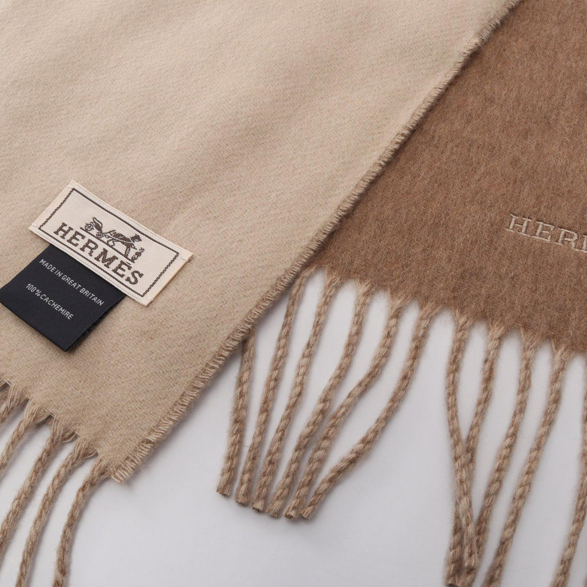HERMES Recto Verso Cashmere Scarf Beige