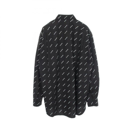 BALENCIAGA All-Over Logo Cotton Long Sleeve Button Down Black Size 37