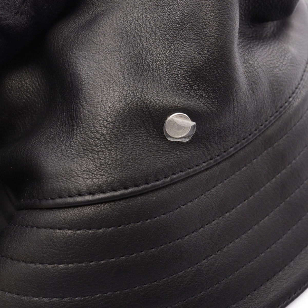 HERMES Sellier Button Leather Bucket Hat Black Size 59