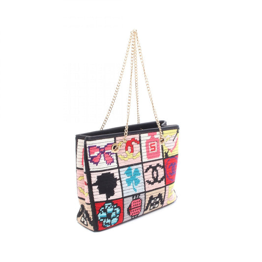 CHANEL Icon Shoulder Bag Leather Fabric