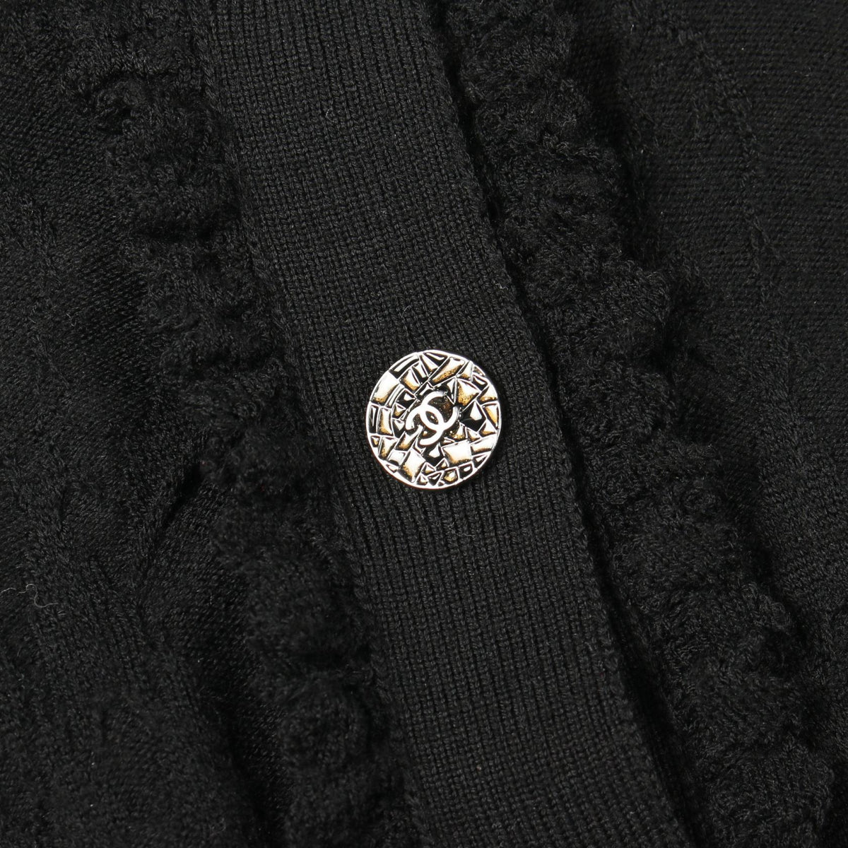 CHANEL Coco Mark Button Frill Wool Cardigan Size 38