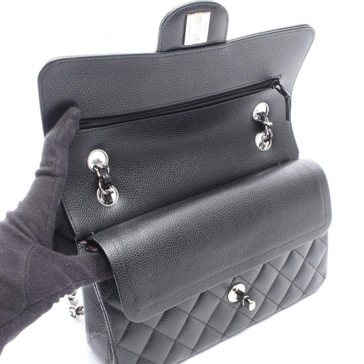 CHANEL Matelasse W Flap Shoulder Bag Black