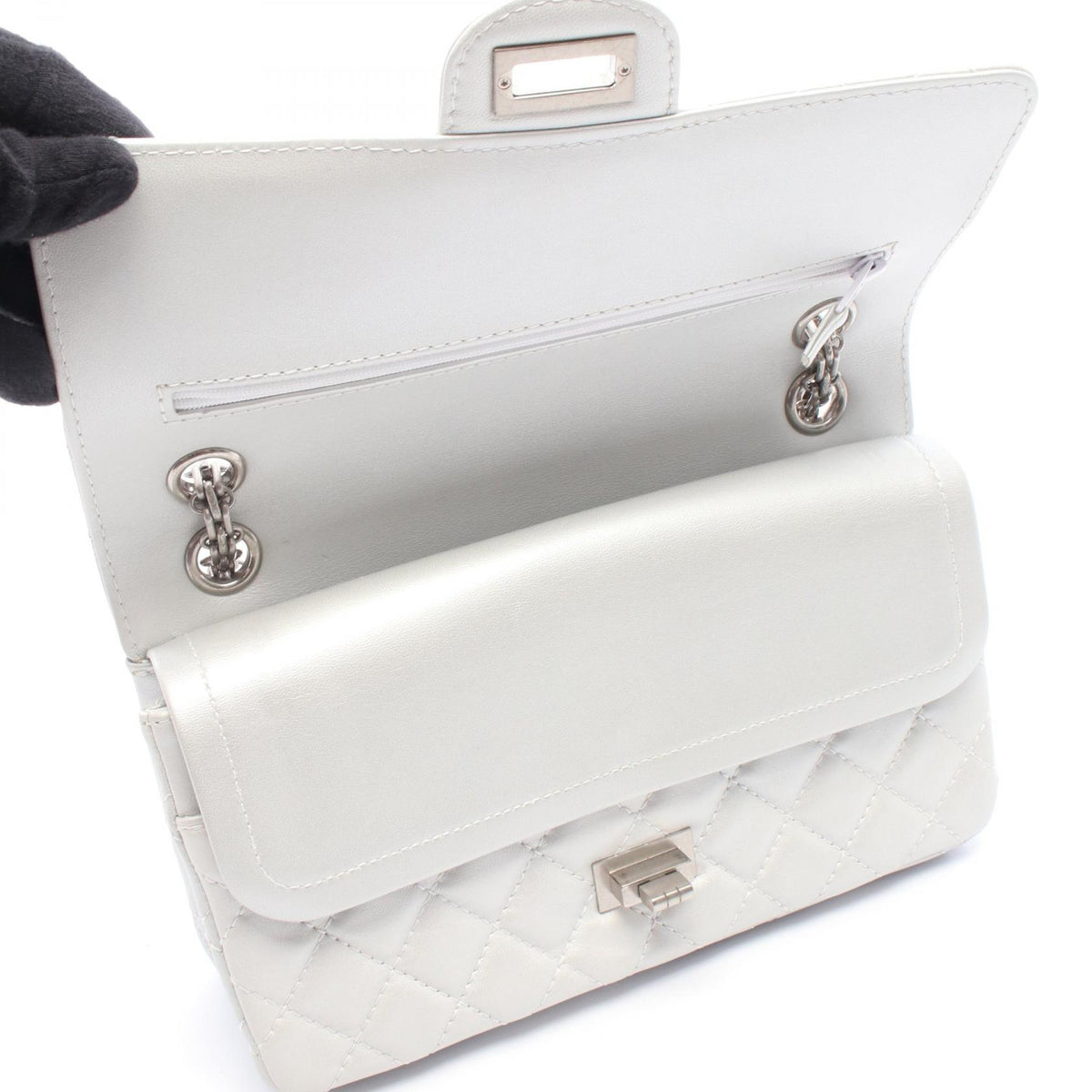CHANEL 2.55 Matelassé Bag Silver