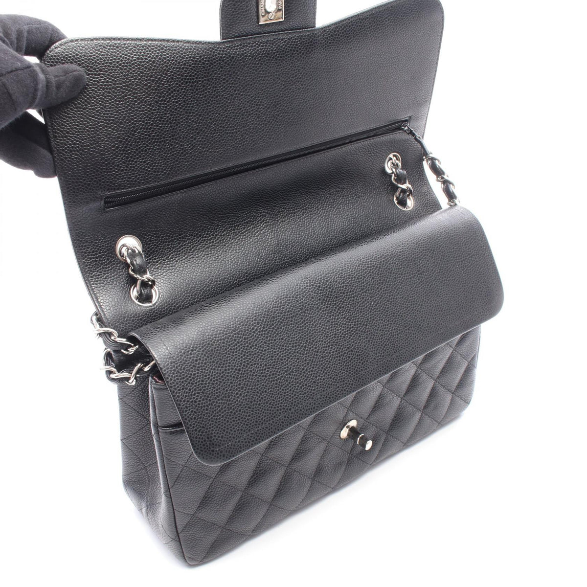 CHANEL Matelasse 30 Caviar Skin Bag, Black