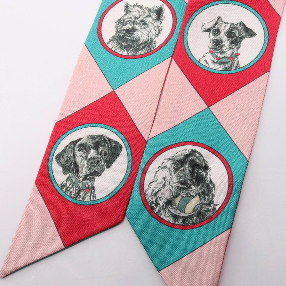 HERMES Twilly Colliers de Chiens Pink Silk Scarf