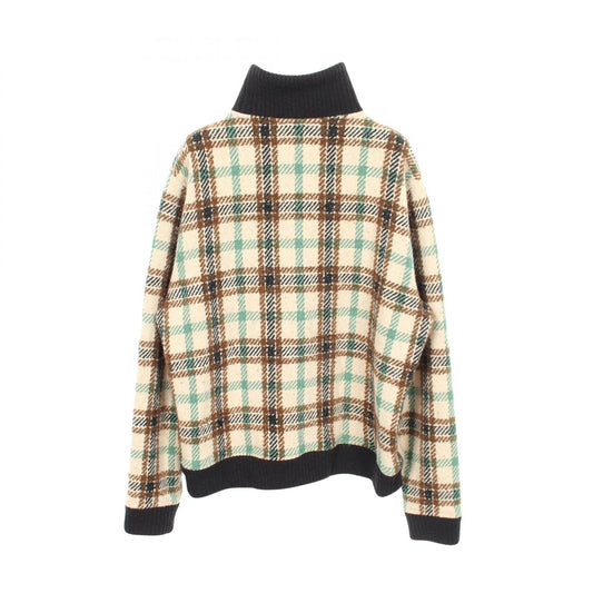 HERMES Check Half-Zip Wool Knit Beige Size L