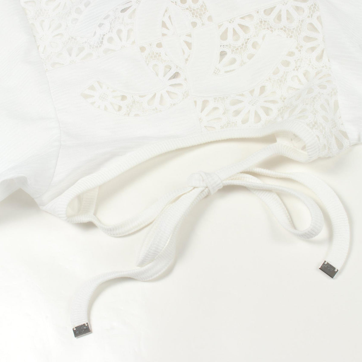 CHANEL Coco Mark Floral Lace Cropped Blouse White Size 36