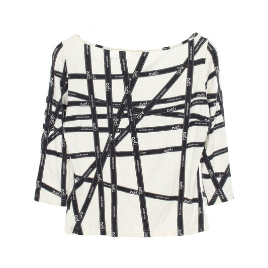 HERMES BOLDUC Rayon T-Shirt White Black Size S