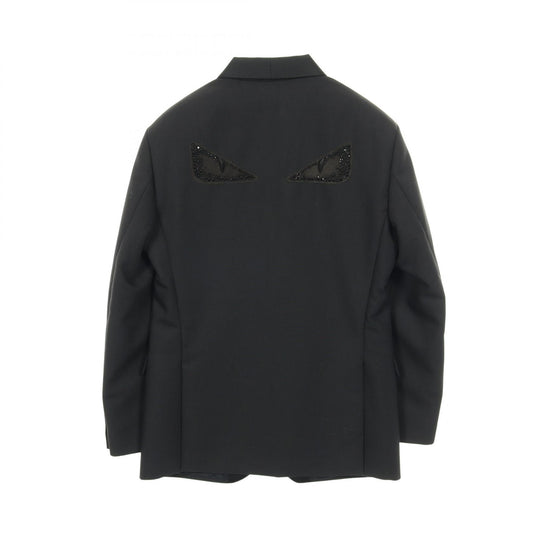 FENDI Monster Bug-Eye Shawl Collar Wool Blazer Black Size 48